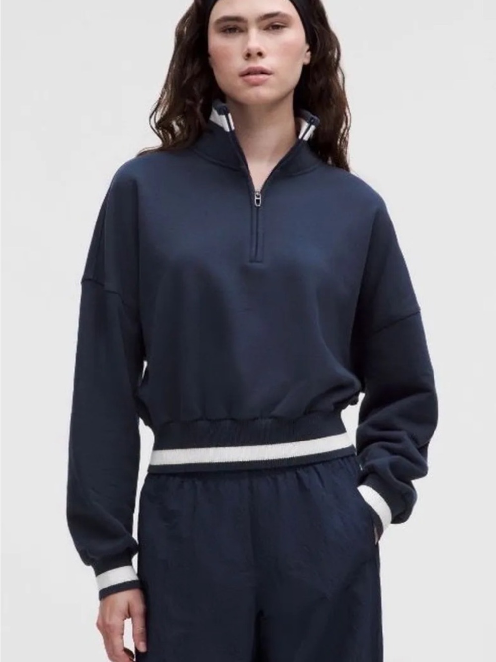 lululemon athletica Navy Half-Zip Sweatshirt with White Trim